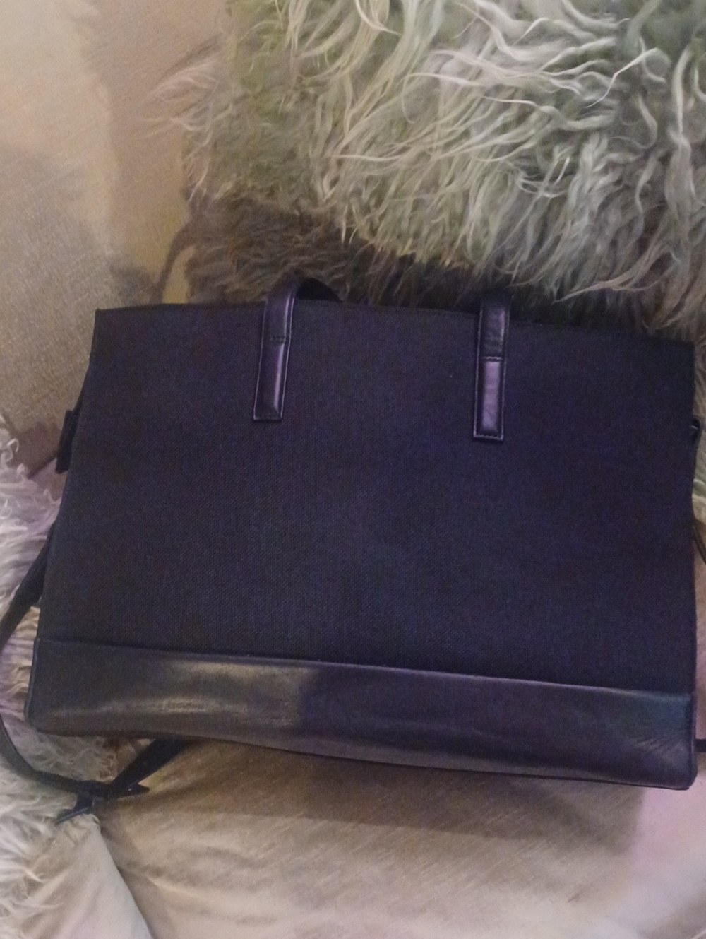 TUMI Black Leather Hard Nylon Canvas Crossbody Top Carry Travel Bag Xl - Picture 5 of 12